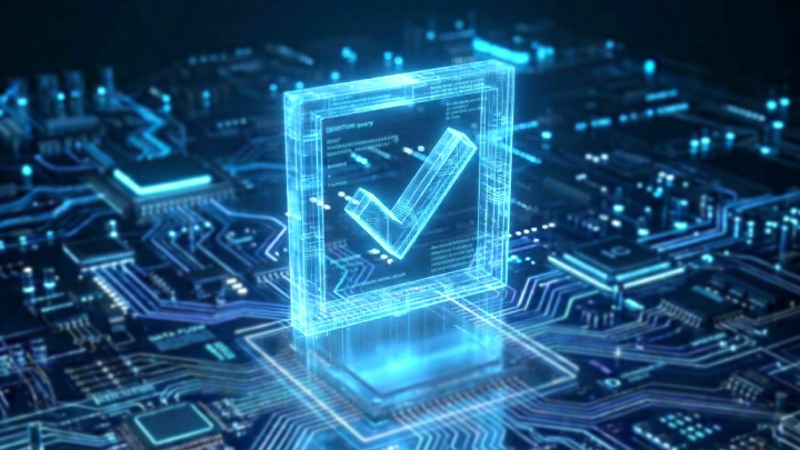 Digital check mark representing industrial cybersecurity compliance requirements